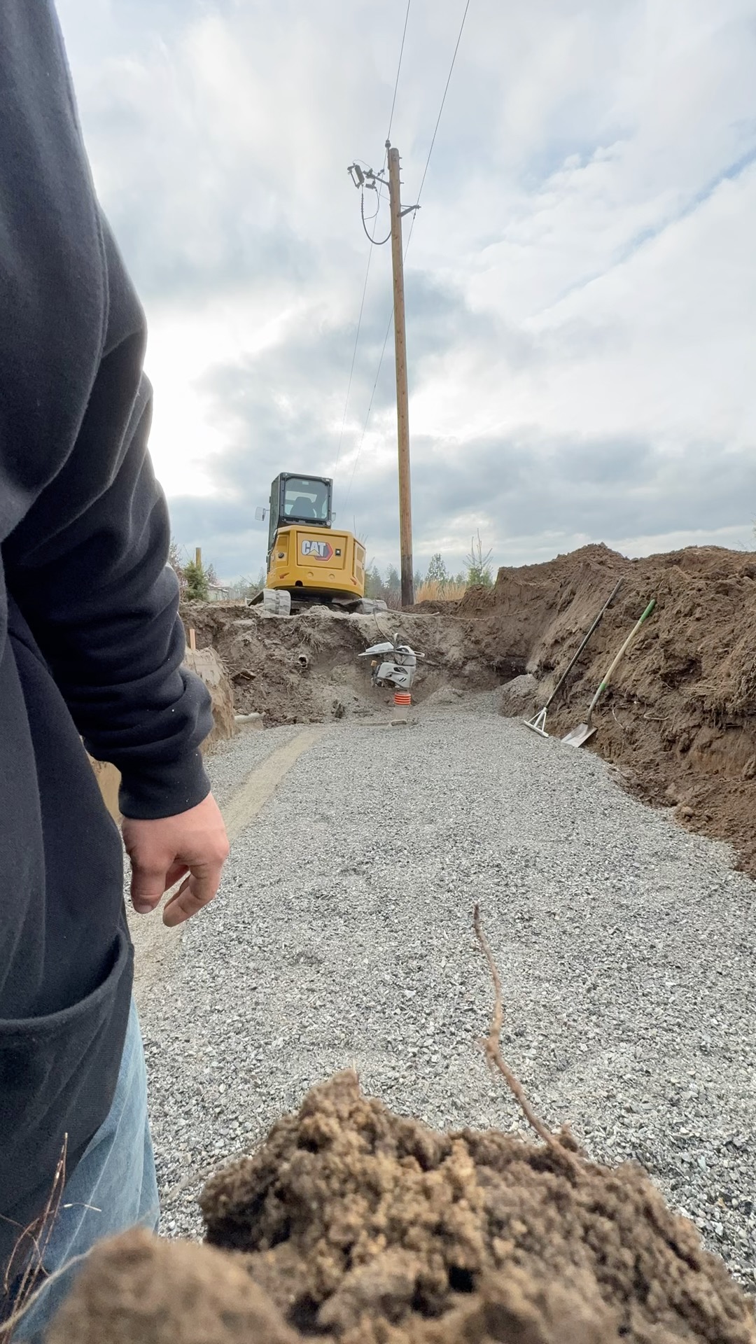 Elkry Construction CAT excavator and gravel work on a North Idaho job site